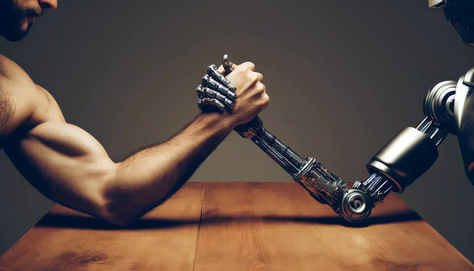 human and robot arm wrestling