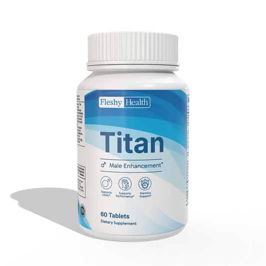 Fleshy Health Titan male enhancement supplement bottle on a white background
