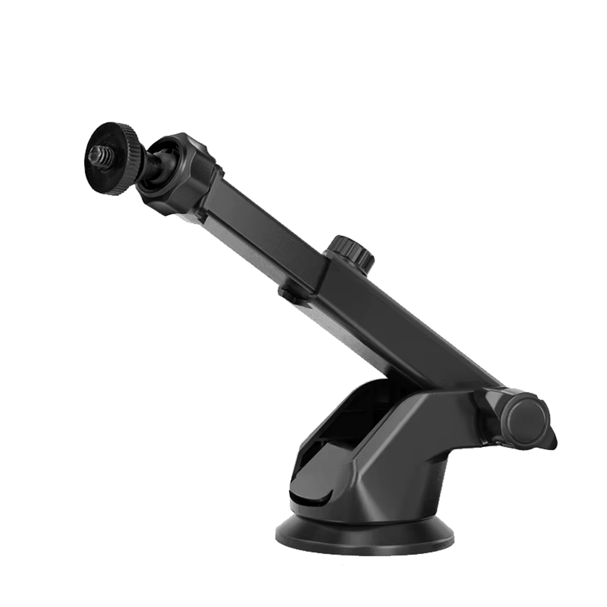 Black X3 mount with adjustable arm on a white background