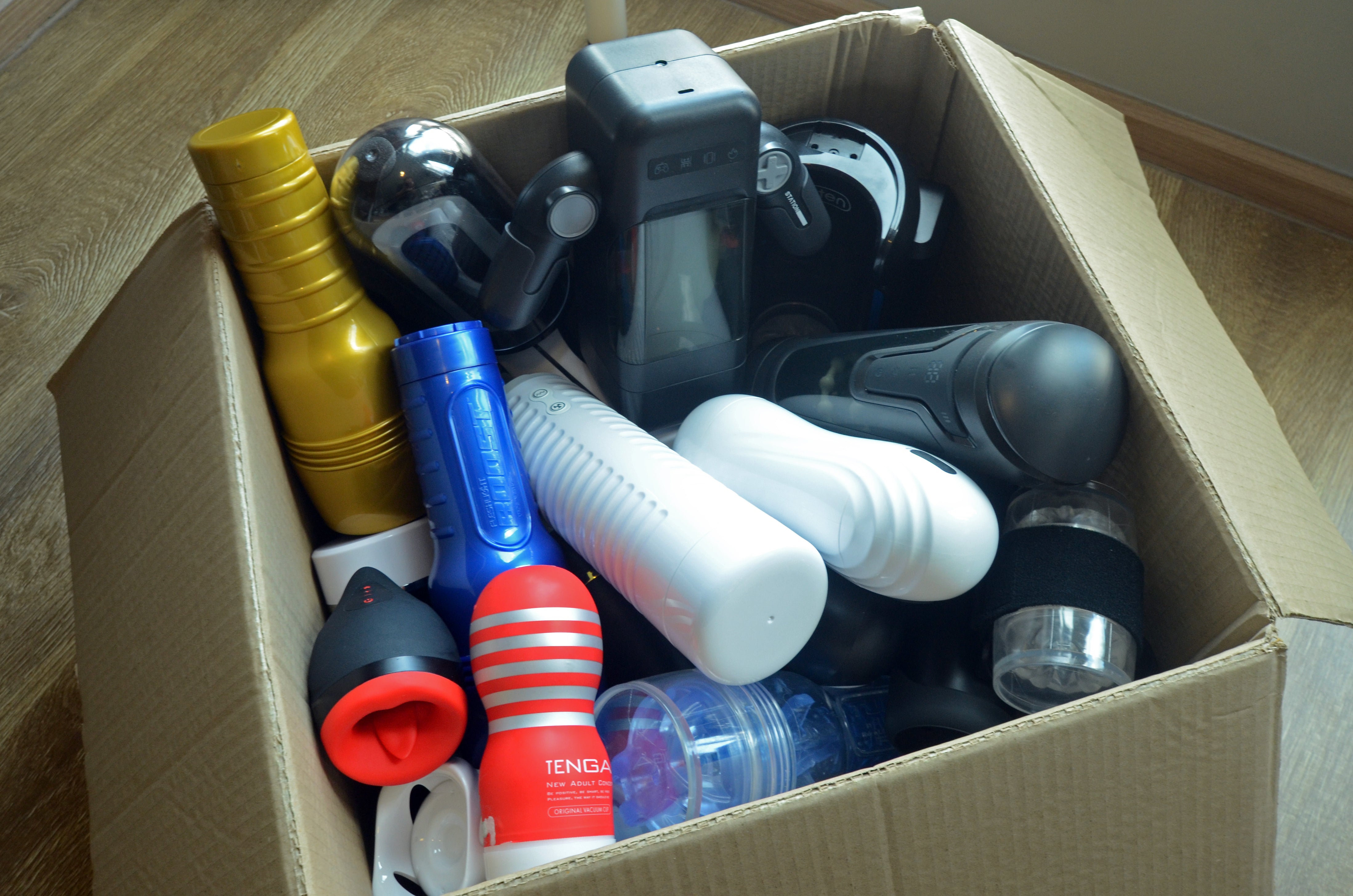 a box of male sex toys