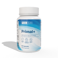 Supplement bottle labeled 'Primal+' by Fleshy Health on a white background
